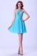 V-neck Beaded Aqua Blue Cocktail Dress With Mini-length For Club