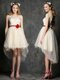 Classical One Shoulder High Low Champagne Dama Dress with Belt and Appliques