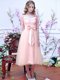 Comfortable Square Half Sleeves Bowknot Dama Dress in Baby Pink