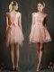 Modest V Neck Cap Sleeves Short Dama Dress with Belt and Appliques
