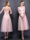 Most Popular Scoop Half Sleeves Baby Pink Dama Dress with Bowknot