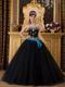 Dress for Sweet 15 in Black Strapless with Appliques and Sash