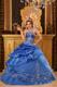 Blue Ball Gown Strapless Pick-up Beading Applique Quinceanera Dresses