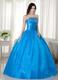 Blue Strapless Corset Floor-length Beading Quinceanera Dresses