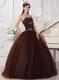 Brown Ball Gown Sweetheart Floor-length Tulle Rhinestone Quincea