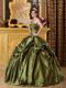 Olive Green Ball Gown Strapless Floor-length Taffeta Appliques Q