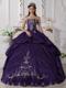 Purple Ball Gown Strapless Floor-length Taffeta Embroidery Quinc
