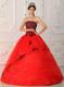 Red Ball Gown Strapless Floor-length Satin and Organza Quinceane