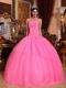 Rose Pink Ball Gown Strapless Floor-length Tulle Appliques with