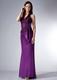 Custom Made Eggplant Purple Cloumn Halter Bridesmaid Dress Bow Brush Train Elastic Woven Satin and Chiffon