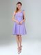 Gorgeous Mini Length Lavender Dama Dress with Ruching and Handmade Flower