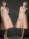 Popular High Neck Peach Dama Dress with Sashes and Lace