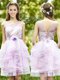 See Through Scoop Short Dama Dress with Sashes and Ruffles