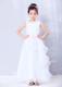 White Scoop Ankle-length Beading Flower Girl Dress