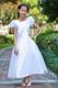 White Scoop Ankle-length Hand Made Flowers Flower Girl Dress