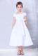 White Scoop Tea-length Beading and Bow Flower Girl Dress
