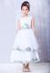 White Scoop Tea-length Hand Made Flowers Flower Girl Dress