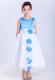 White and Baby Blue Scoop Hand Made Flowers Tea-length Flower Girl Dress