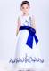 White and Blue Scoop Embroidery Ankle-length Flower Girl Dress