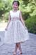 White and Champagne Scoop Tea-length Lace Flower Girl Dress