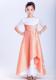 White and Orange Scoop Ankle-length Appliques Flower Girl Dress