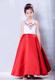 White and Red Scoop Ankle-length Embroidery Flower Girl Dress