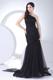 Ruching Decorate One Shoulder Black Brush Train Celebrity Dress