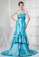 Ruffled Layers Decorate Aqua Blue Brush Train Celebrity Dress