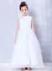 White Bateau Ankle-length Beading Flower Girl Dress
