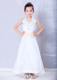 White Halter Ankle-length Embroidery Flower Girl Dress