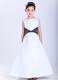 White and Black Scoop Ankle-length Embroidery Flower Girl Dress