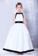 White and Black Square Ankle-length Bow Flower Girl Dress
