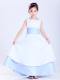 White and Light Blue Scoop Ankle-length Sash Flower Girl Dress