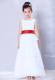 White and Red Scoop Ankle-length Sash Flower Girl Dress