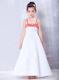 White and Red Straps Ankle-length Embroidery Flower Girl Dress