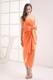 Column Orange Strapless Bow Satin Ruching Bridesmaid Dress