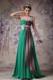 Cheap Green Empire One Shoulder Evening Dress Chiffon Appliques Brush Train