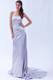 Lilac Column Strapless Beading Prom Dress Elastic Wove Satin Beading Brush Train