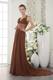 Brown Empire V-neck Brush Train Chiffon Beading Prom / Evening Dress