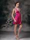 Sexy Fuchsia V-neck Mini-length Celebrity Dresses with Beading