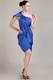 Blue Column One Shoulder Mini-length Ruche Celebrity Dresses