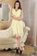 Column V-neck Ruche Mini-length Celebrity Dresses with Light Yellow