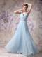 Lovely Baby Blue Halter Prom Dress with Beading Floor-length