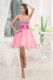 A-line Pink Strapless Beading Tulle Knee-length Evening Dress