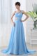 Aqua Blue One Shoulder Beading and Ruching Court Train Evening Dress