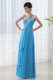Empire One Shoulder Sky Blue Chiffon Evening Dress with Beading and Ruching