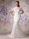 Beautiful High-neck Court Train Lace Wedding Dresses with Short Sleeves