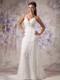 Spaghetti Straps Column Brush Train Wedding Gown with Beading and Bow