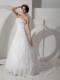 Strapless Brush Train Wedding Dresses with Vertical Strips and Flowers