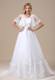 V-neck Brush Train Wedding Dresses with Butterfly Short Sleeves